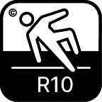 R 10 Propriétés antidérapantes jusqu'à une inclinaison de 10° à 19°